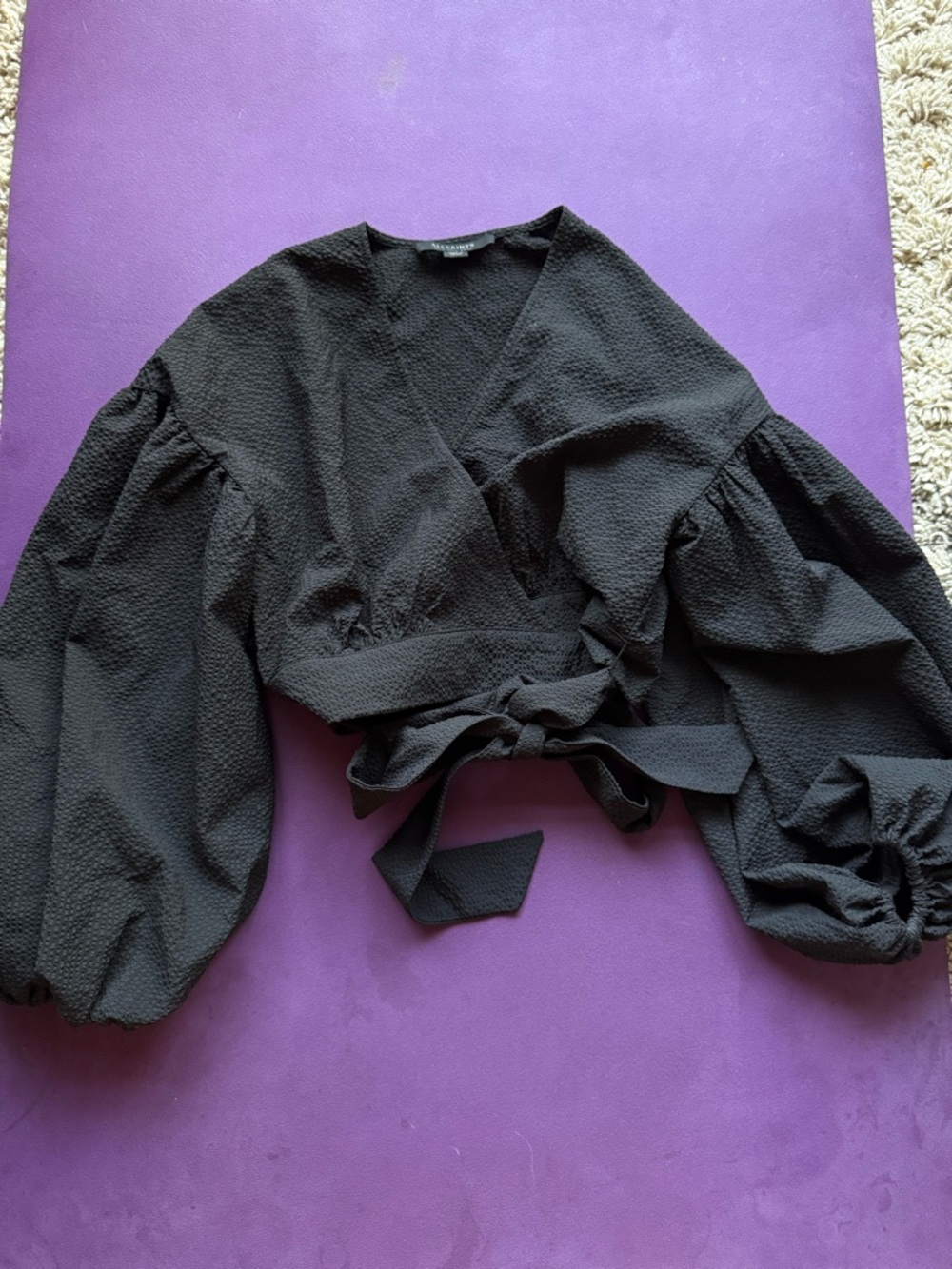 All Saints Cropped Black Wrap Top